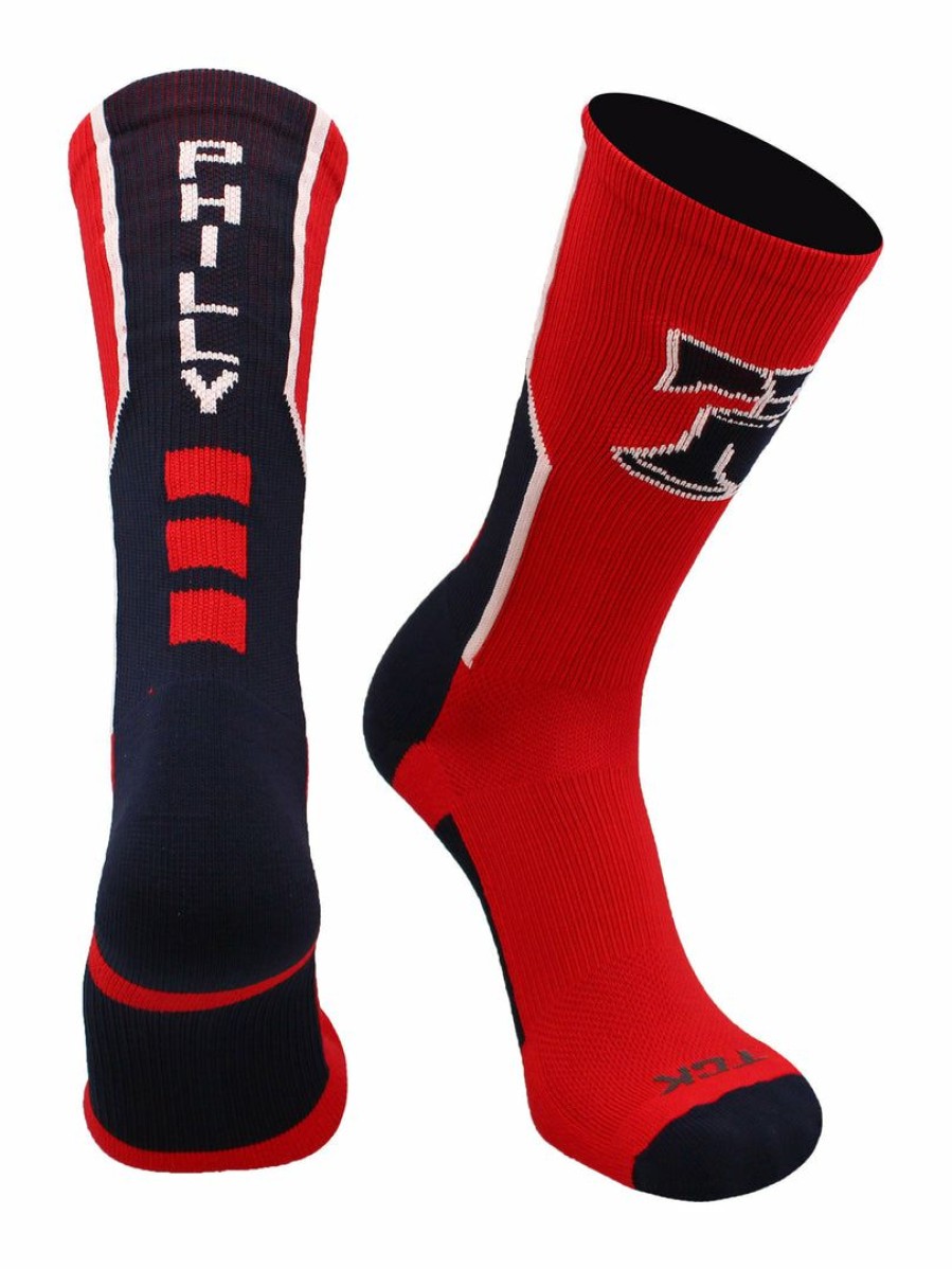 Ncaa Socks * | Outlet Tck Basketball Socks Philly Socks Crew Length Philly Strong Scarlet/Navy/White