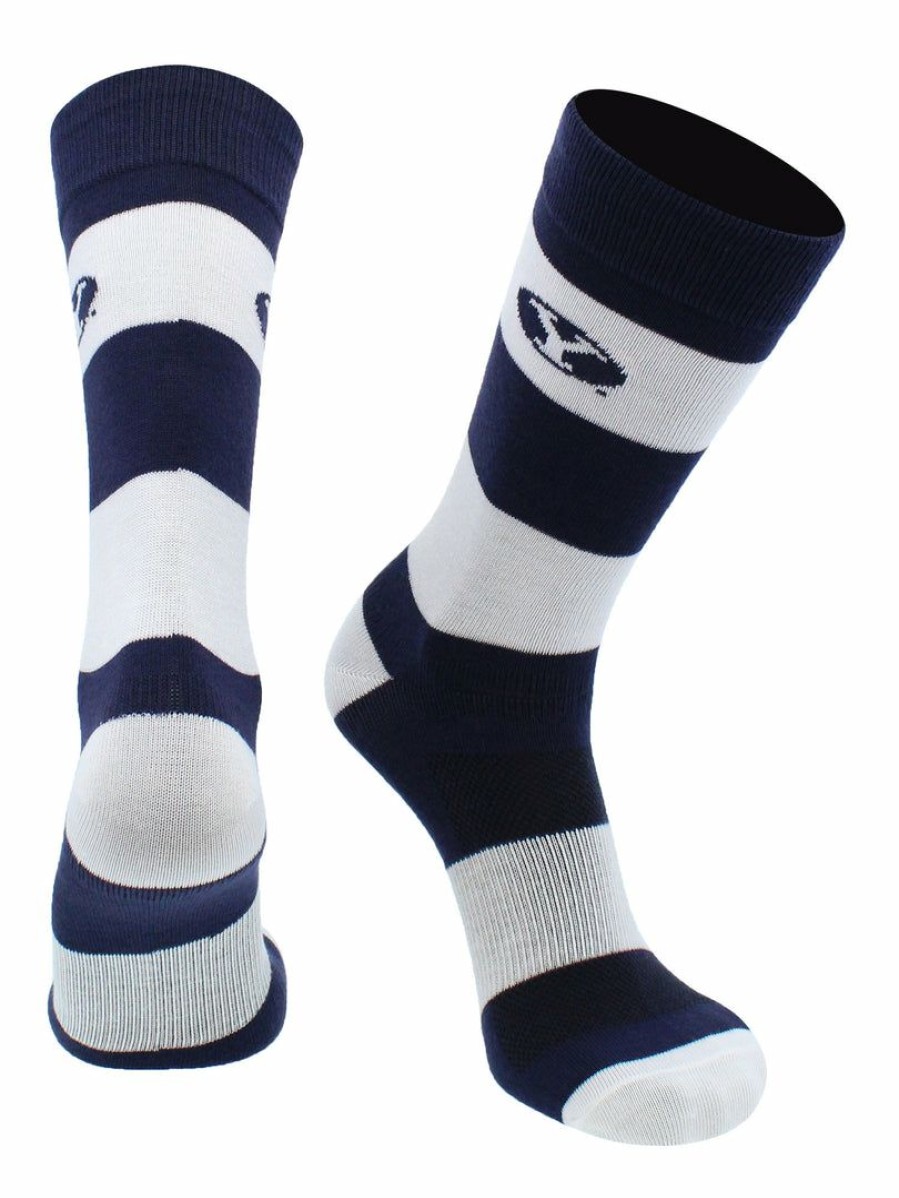 Ncaa Socks * | Best Sale Tck All Schools Byu Cougars Socks Game Day Striped Crew Socks Blue/White