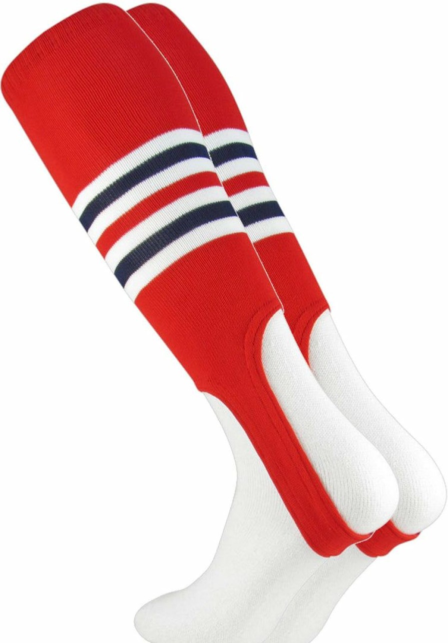 Ncaa Socks * | Wholesale Tck Striped Baseball Stirrups 7 Inch Pattern I Scarlet/White/Navy