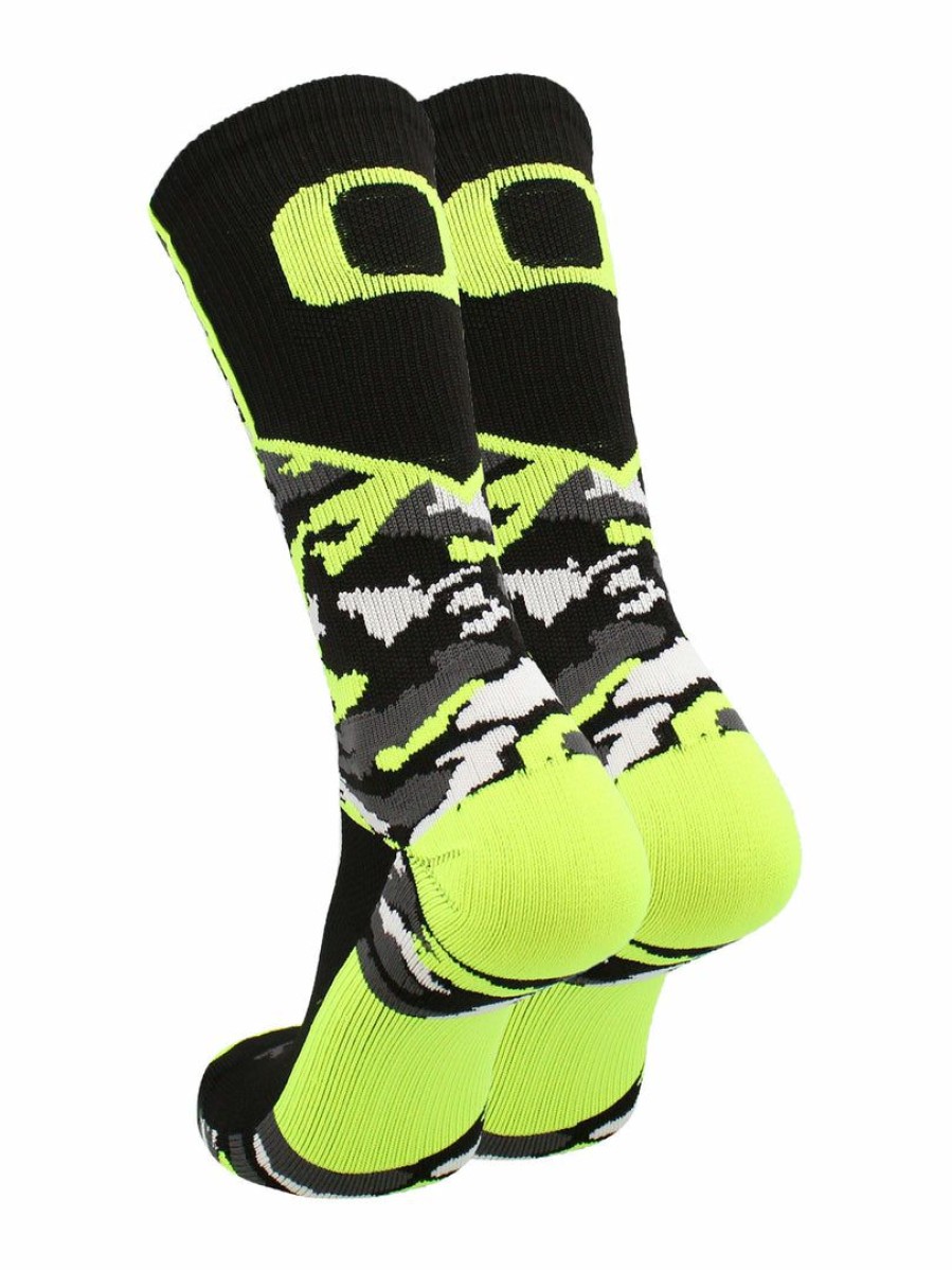 Ncaa Socks * | Hot Sale Tck All Schools Oregon Ducks Socks Woodland Camo Crew Black/Neon Yellow