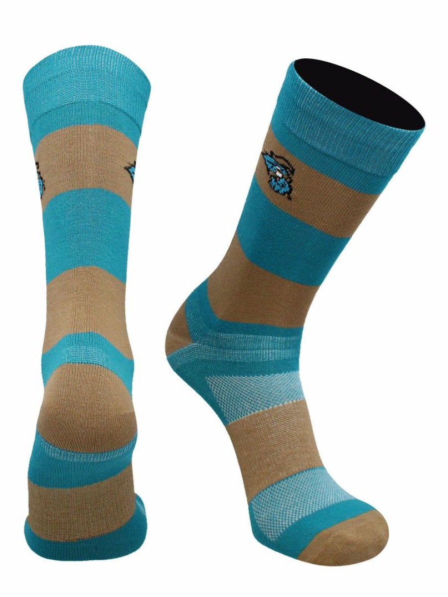 Ncaa Socks * | Buy Tck All Schools Coastal Carolina Chanticleers Socks Game Day Striped Crew Socks Teal/Bronze