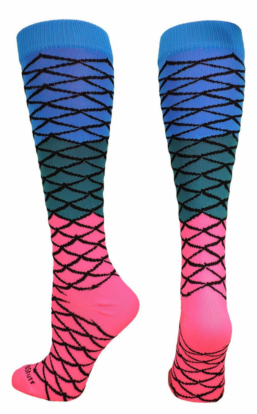 Ncaa Socks * | Coupon Madsportsstuff Neon Mermaid Athletic Over The Calf Socks Softball Socks Electric Blue/Teal/Neon Pink