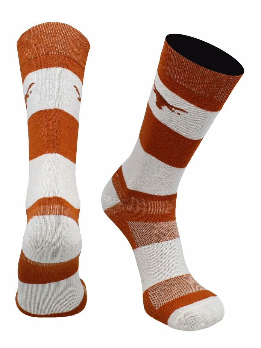 Ncaa Socks * | Wholesale Tck Texas Longhorns Socks Game Day Striped Crew Socks All Schools Texas Orange/White