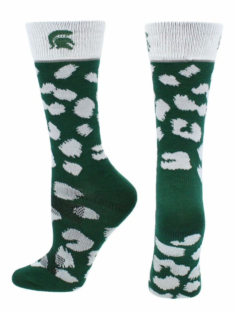 Ncaa Socks * | New Tck Michigan State Spartans Socks Womens Savage Crew Socks Green/Grey