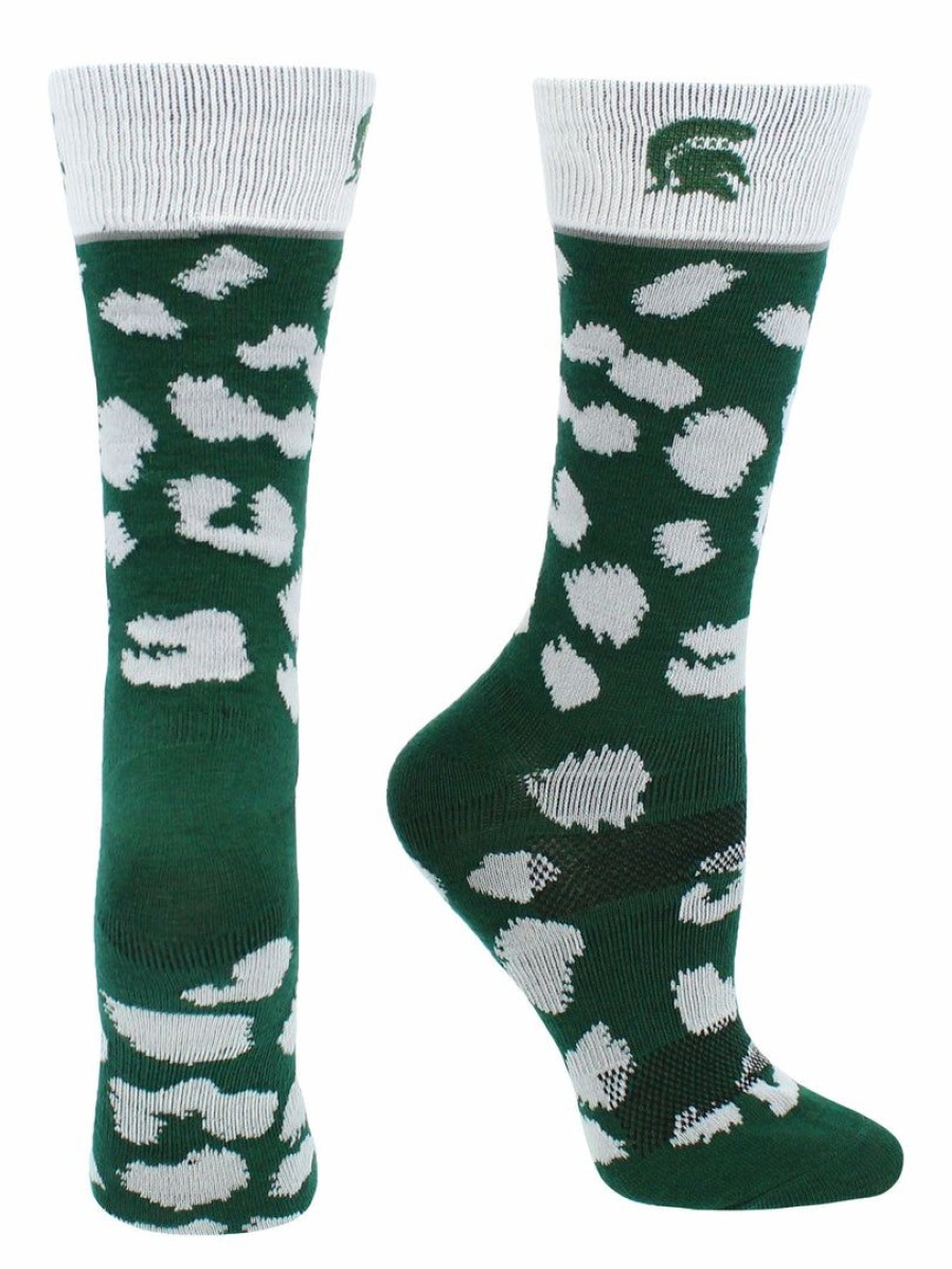 Ncaa Socks * | New Tck Michigan State Spartans Socks Womens Savage Crew Socks Green/Grey