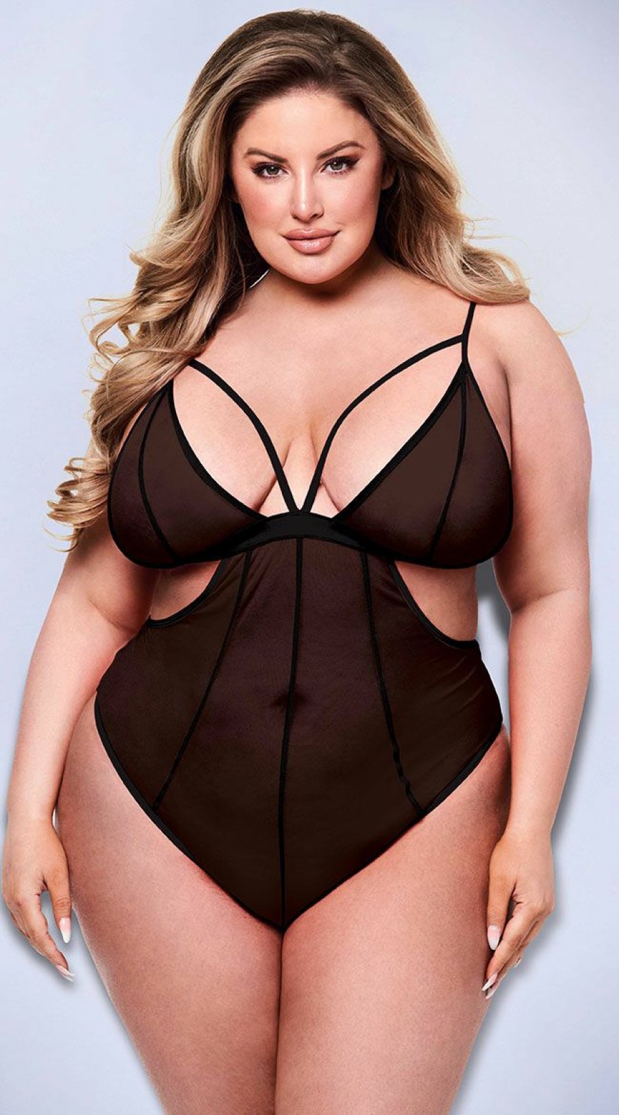 Lingerie * | Baci Plus Size Mesh It Up Crotchless Teddy