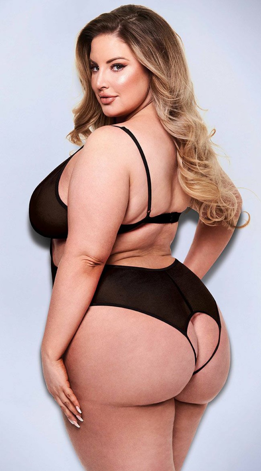 Lingerie * | Baci Plus Size Mesh It Up Crotchless Teddy