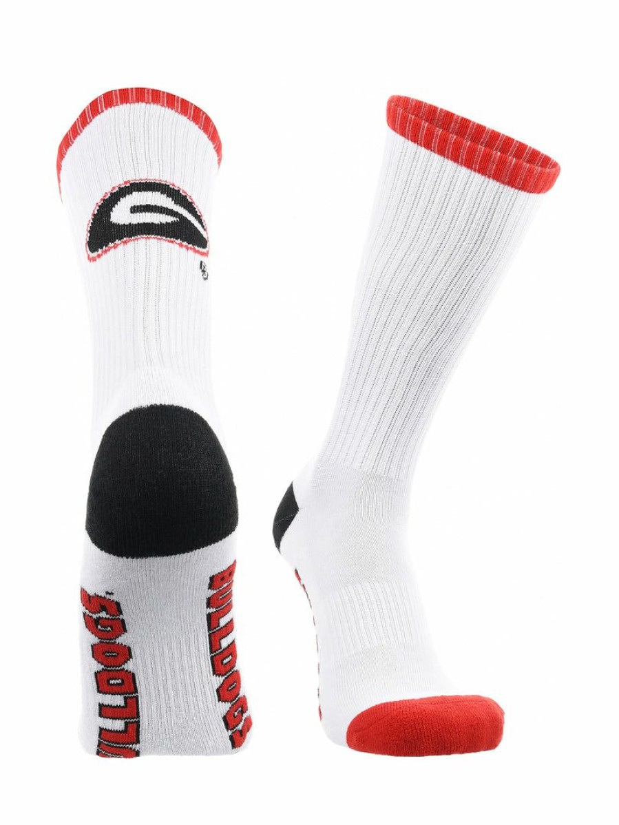 Ncaa Socks * | Cheapest Tck Georgia Bulldogs Socks Basic Crew White Socks White/Red/Black