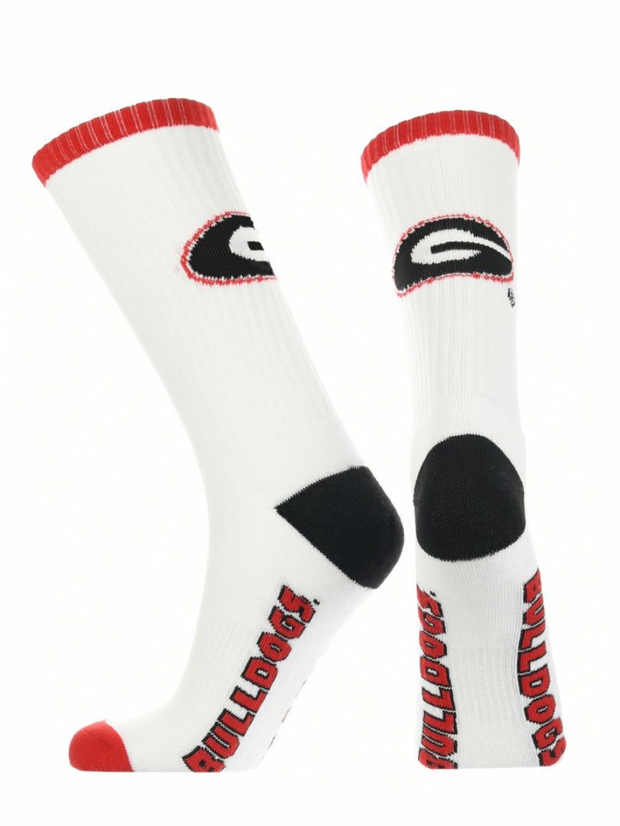 Ncaa Socks * | Cheapest Tck Georgia Bulldogs Socks Basic Crew White Socks White/Red/Black