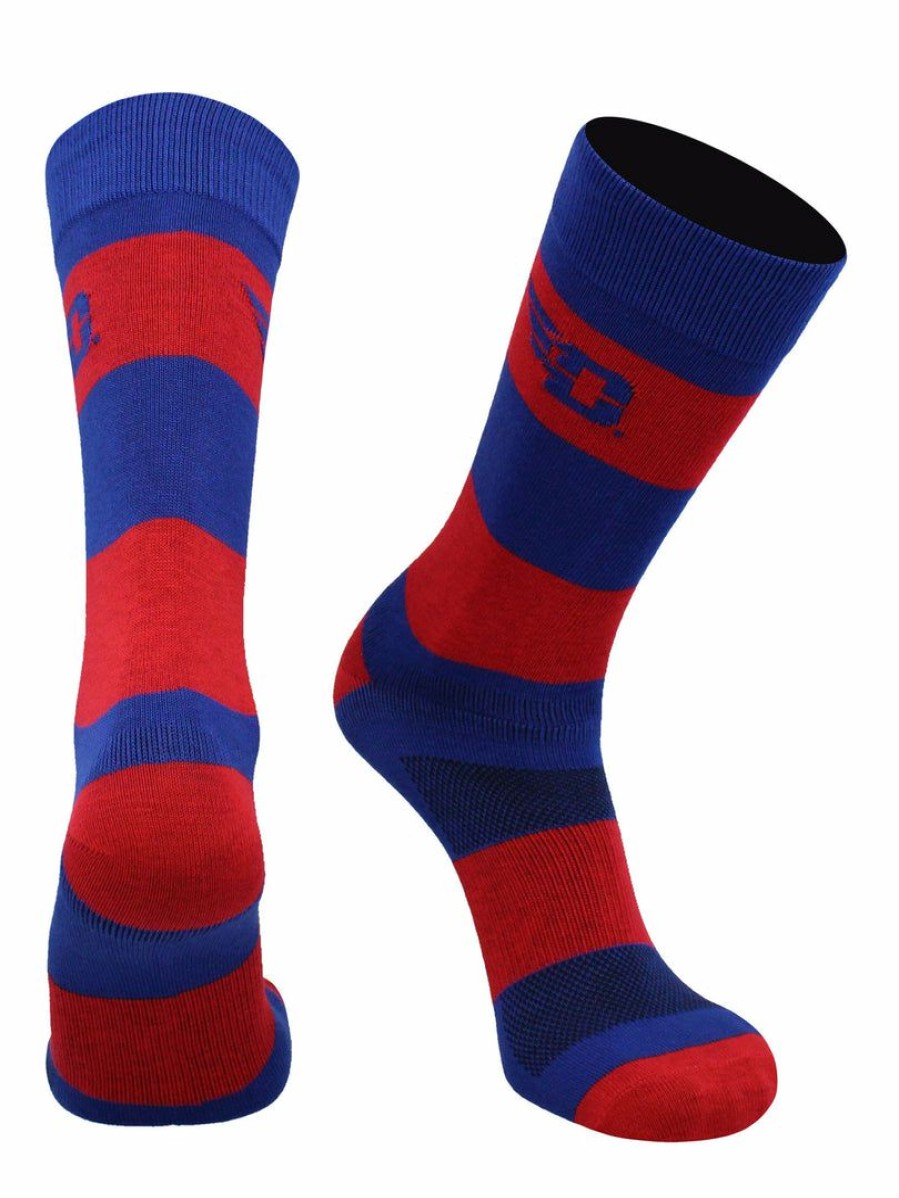 Ncaa Socks * | Best Deal Tck All Schools Dayton Flyers Socks Game Day Striped Crew Socks Red/Blue