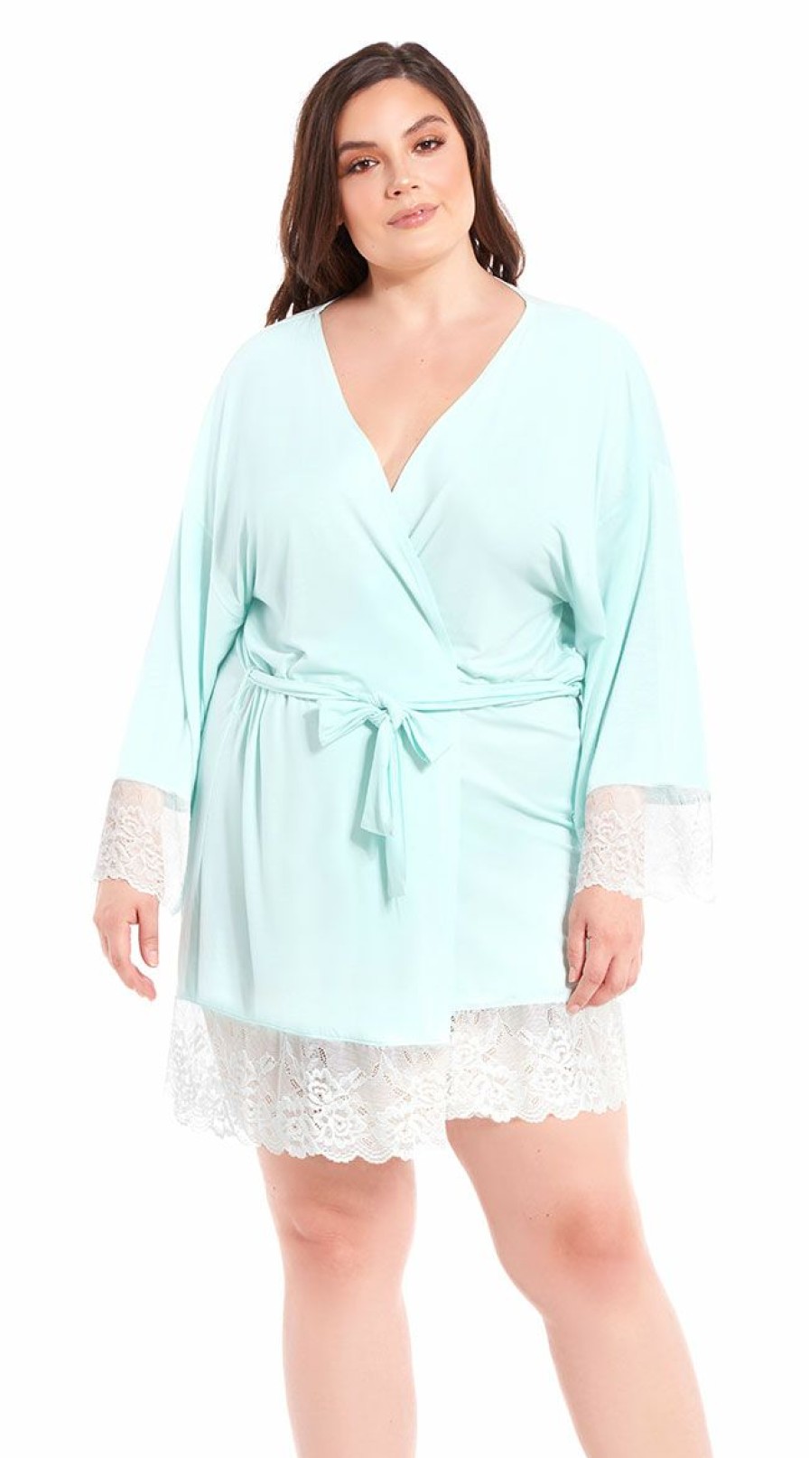 Lingerie * | Icollection Plus Size Long For Lace Robe