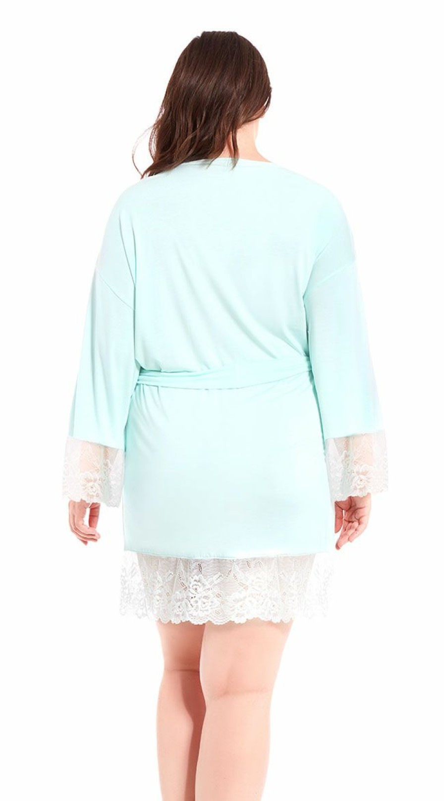 Lingerie * | Icollection Plus Size Long For Lace Robe