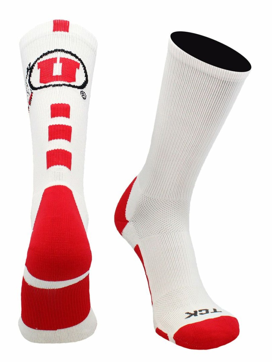 Ncaa Socks * | Budget Tck Sports All Schools Utah Utes Crew Socks White/Scarlet/Black