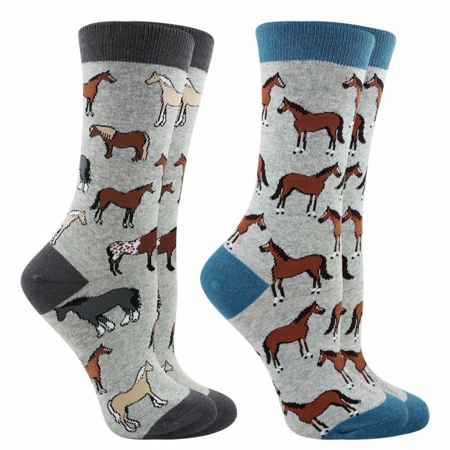 Ncaa Socks * | Outlet Whd Horse Socks For Women Horse Lovers Gift Equestrian Riding Socks 2-Pack Crazy Socks Crew