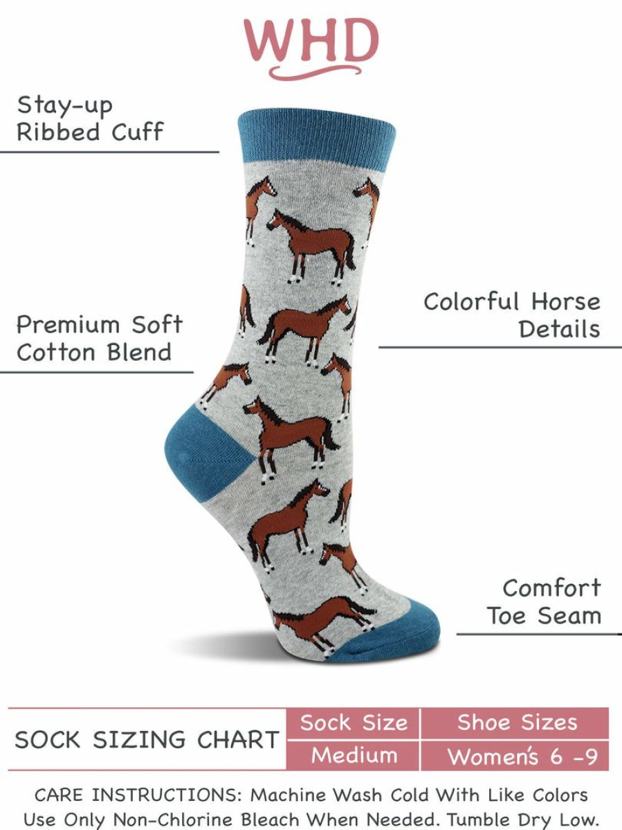 Ncaa Socks * | Outlet Whd Horse Socks For Women Horse Lovers Gift Equestrian Riding Socks 2-Pack Crazy Socks Crew