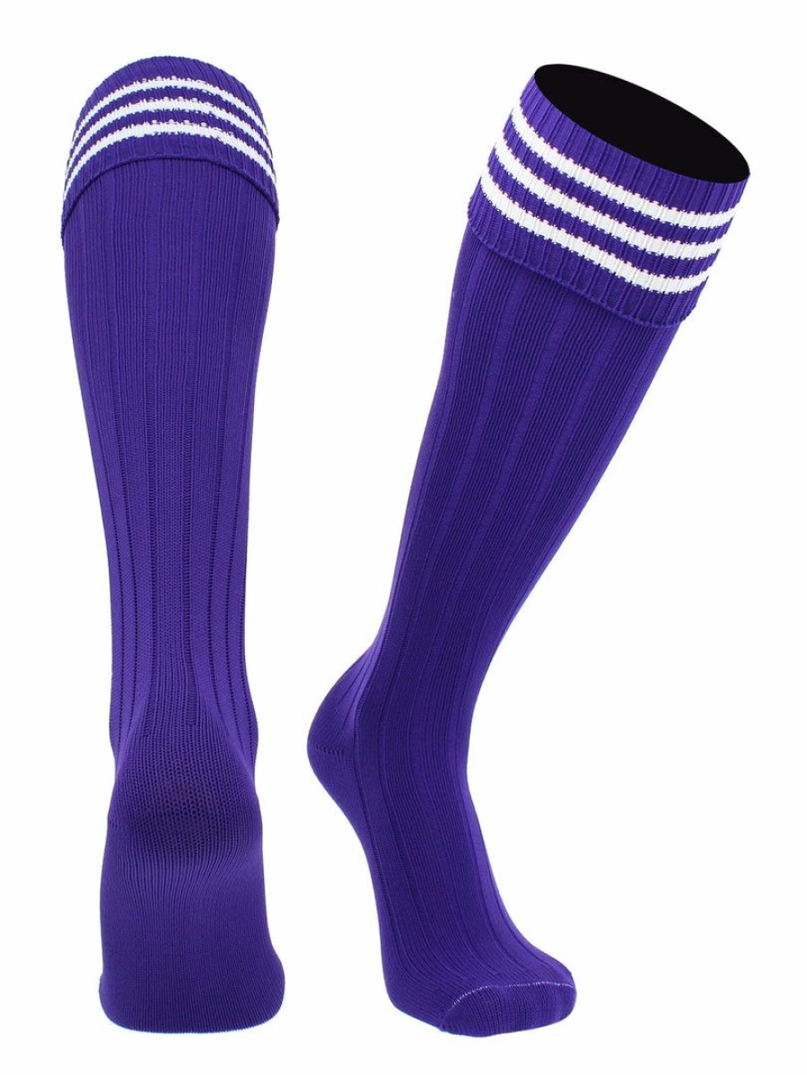 Ncaa Socks * | Cheapest Tck Euro Style 3 Stripe Soccer Socks With Fold Down Top