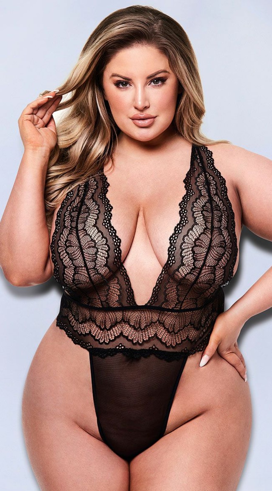 Lingerie * | Baci Plus Size Daring Deep Lace Teddy