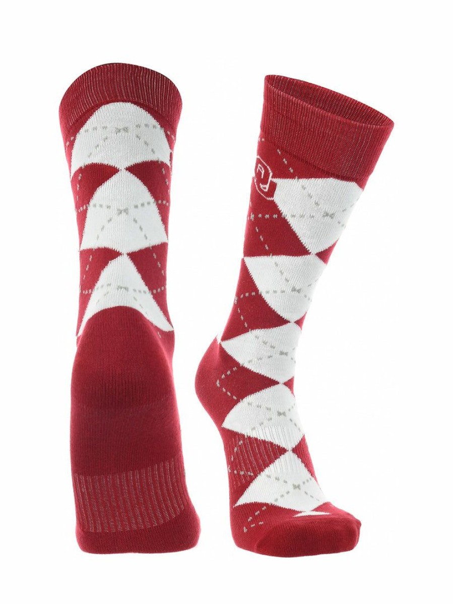 Ncaa Socks * | Best Sale Tck Ou Oklahoma Sooners Argyle Dress Socks Ncaa Fanwear Crew Length All Schools Crimson/White