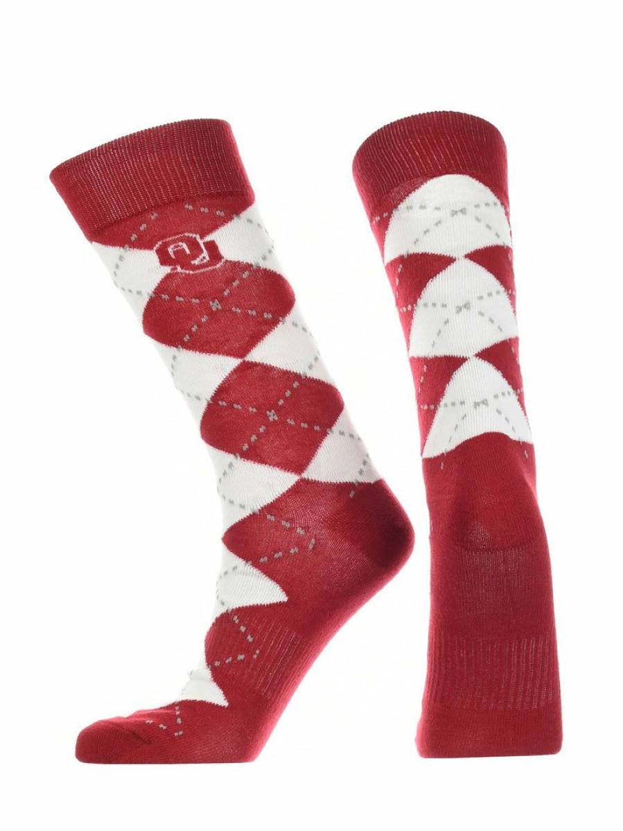 Ncaa Socks * | Best Sale Tck Ou Oklahoma Sooners Argyle Dress Socks Ncaa Fanwear Crew Length All Schools Crimson/White