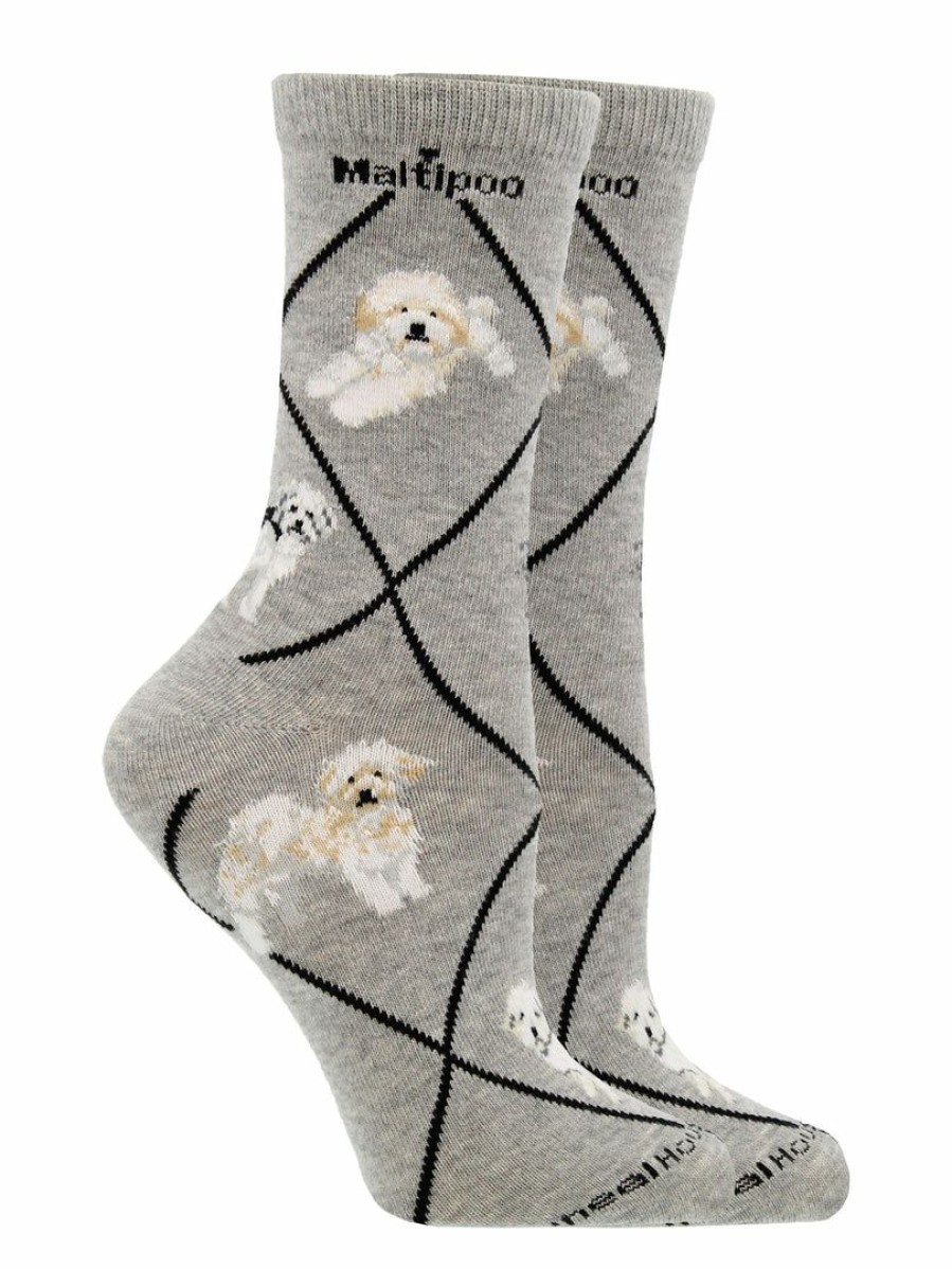 Ncaa Socks * | Best Pirce Whd Maltipoo Socks For Women Gift For Dog Lovers Crazy Socks Crew Gray