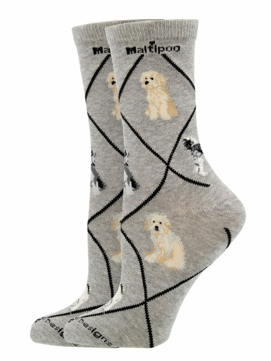 Ncaa Socks * | Best Pirce Whd Maltipoo Socks For Women Gift For Dog Lovers Crazy Socks Crew Gray