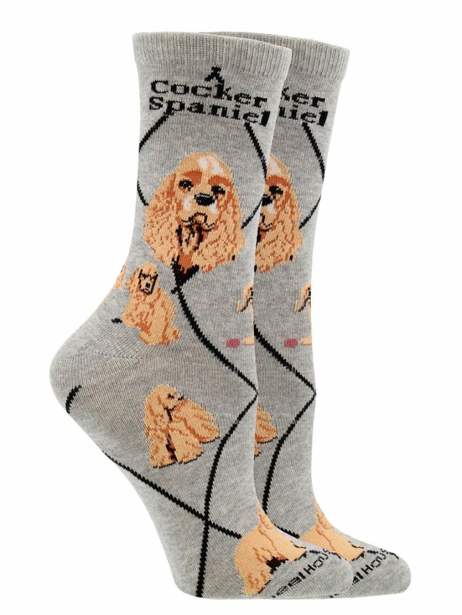 Ncaa Socks * | Promo Whd Cocker Spaniel Socks For Women Gift For Dog Lovers Crazy Socks Crew Gray