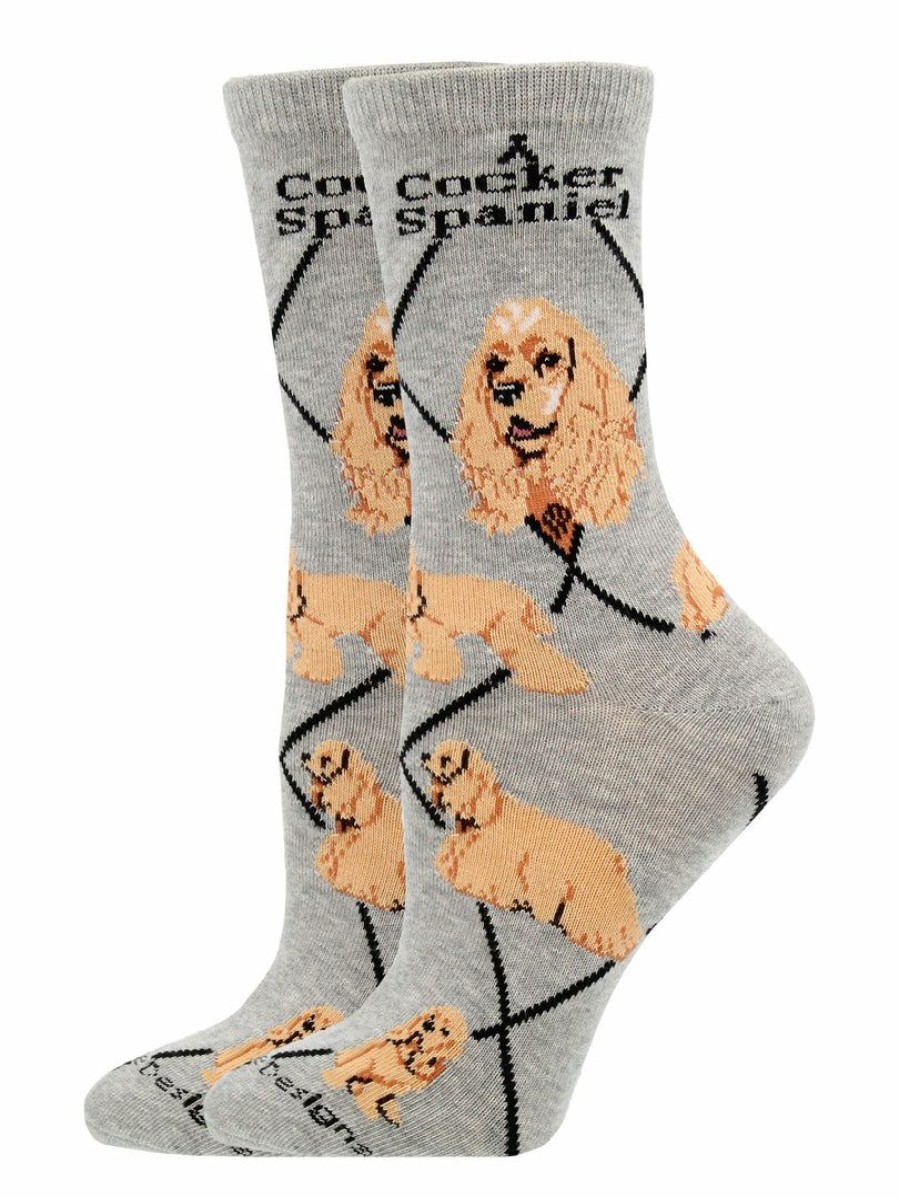 Ncaa Socks * | Promo Whd Cocker Spaniel Socks For Women Gift For Dog Lovers Crazy Socks Crew Gray