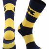 Ncaa Socks * | New Tck Michigan Wolverines Socks Game Day Striped Crew Socks Maize/Blue