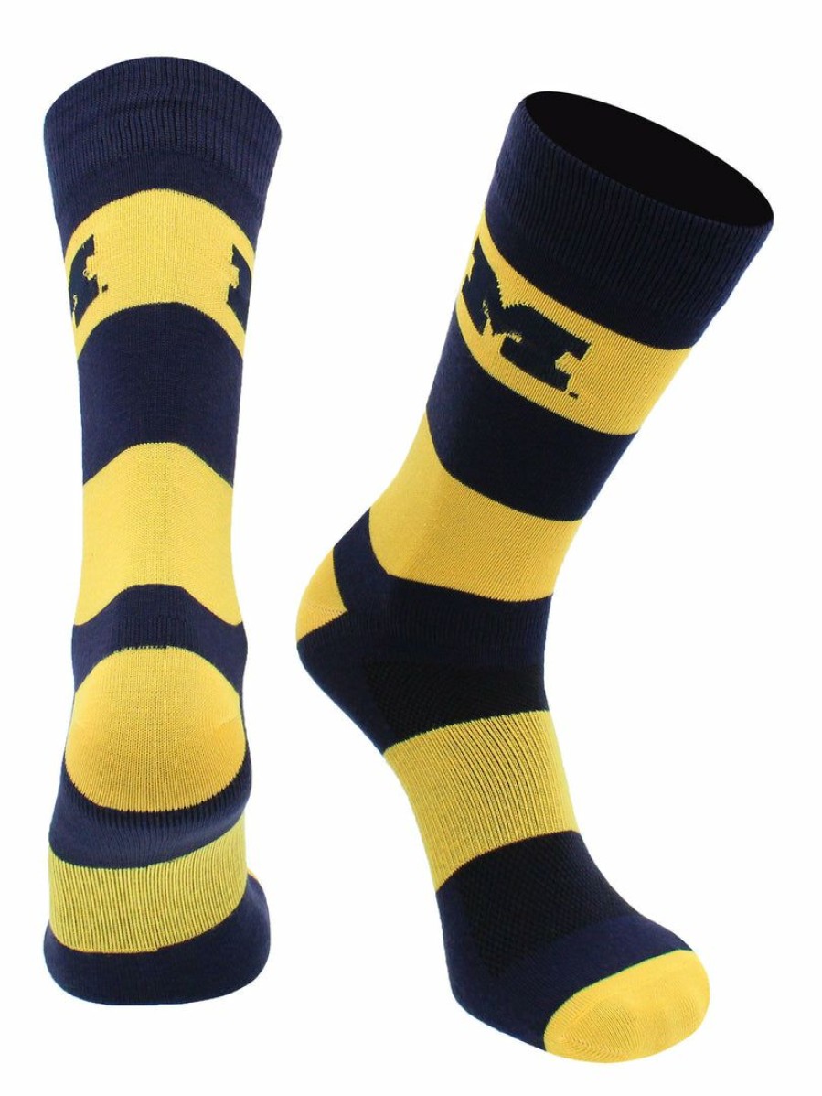 Ncaa Socks * | New Tck Michigan Wolverines Socks Game Day Striped Crew Socks Maize/Blue