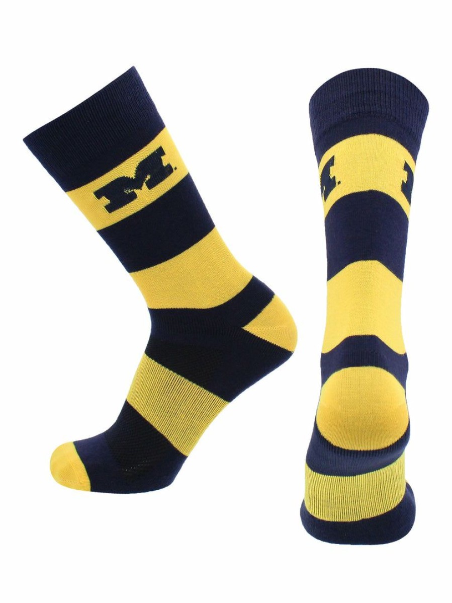 Ncaa Socks * | New Tck Michigan Wolverines Socks Game Day Striped Crew Socks Maize/Blue