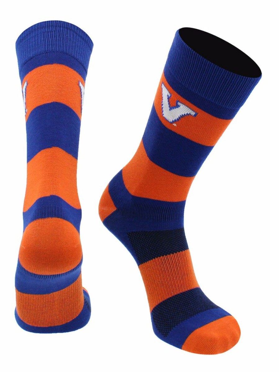 Ncaa Socks * | Wholesale Tck Virginia Cavaliers Socks Game Day Striped Crew Socks Blue/Orange