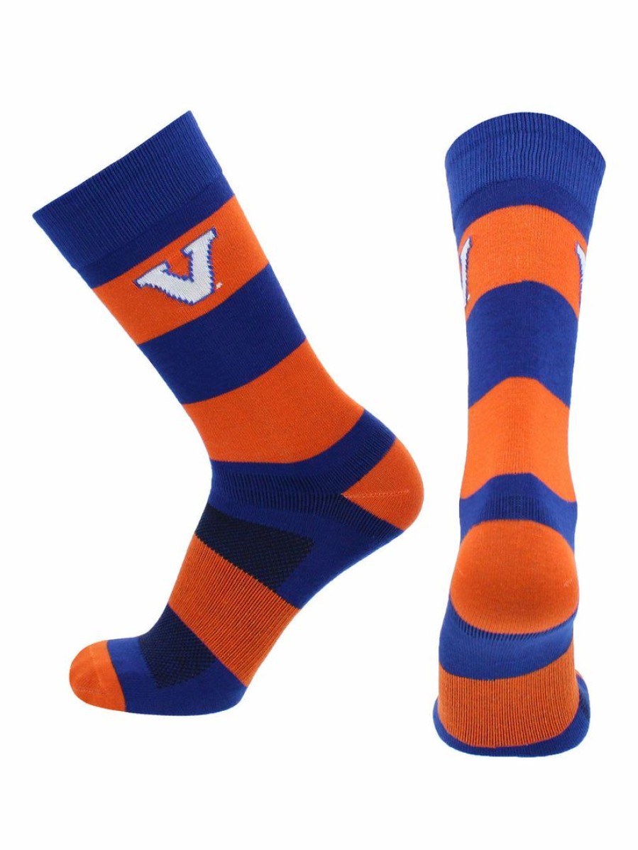 Ncaa Socks * | Wholesale Tck Virginia Cavaliers Socks Game Day Striped Crew Socks Blue/Orange