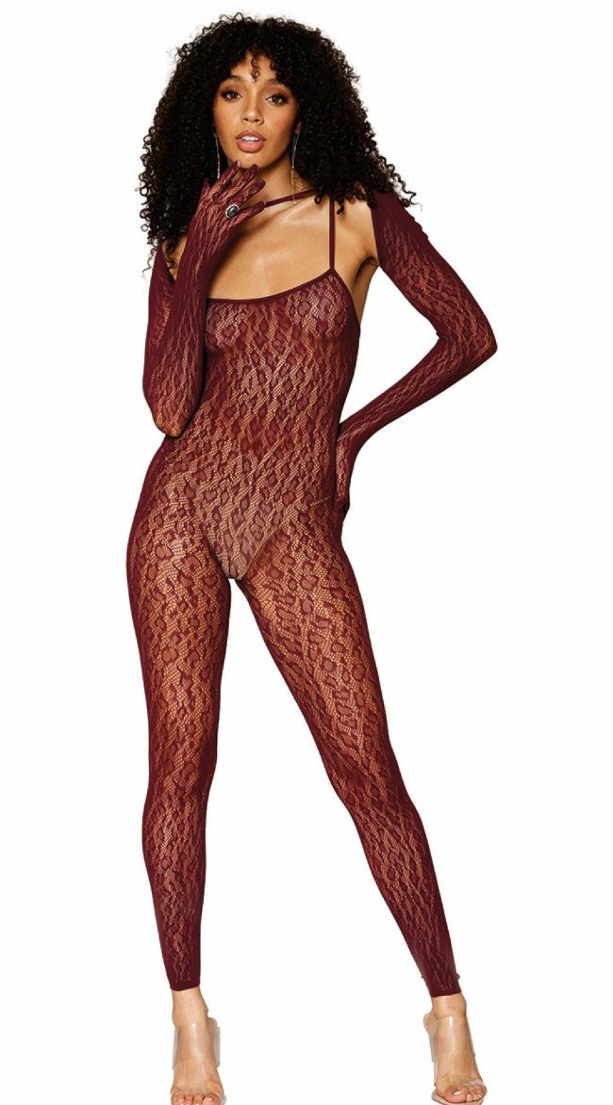 Lingerie * | Dreamgirl Burgundy Leopard Bodystocking Set