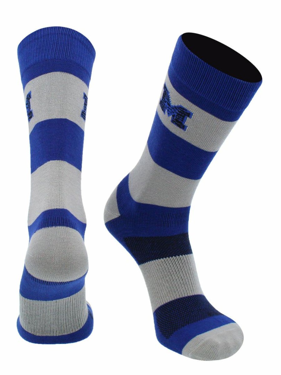 Ncaa Socks * | Best Reviews Of Tck All Schools Memphis Tigers Socks Game Day Striped Crew Socks Blue/Gray