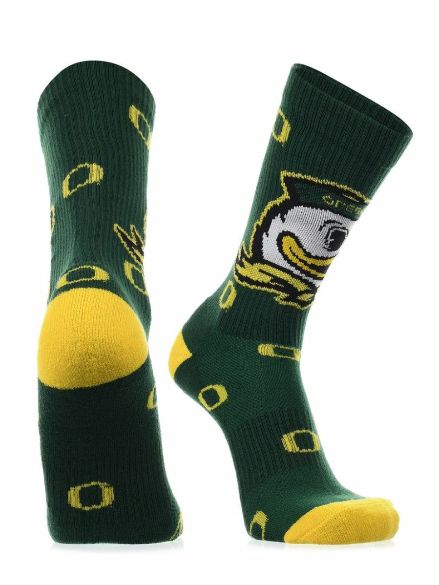 Ncaa Socks * | Flash Sale Tck Oregon Ducks Socks Crew Length Sock Mayhem Green/Gold