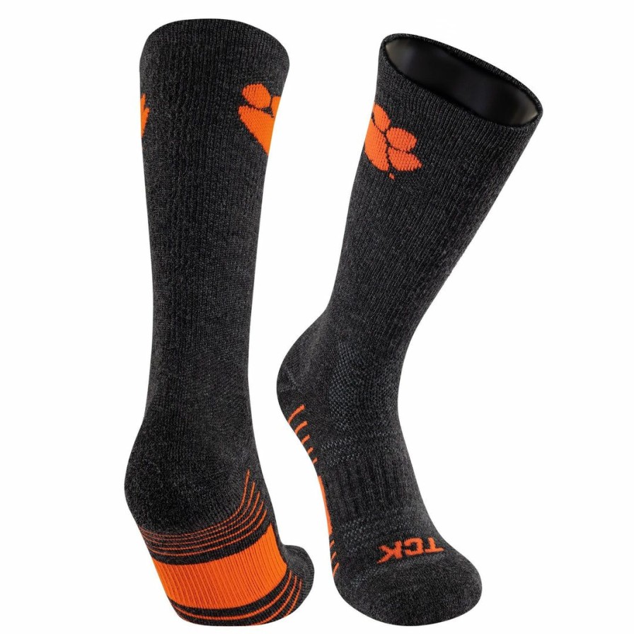 Ncaa Socks * | Brand New Tck Clemson University Tigers Socks Pure Merino Wool Far Trek All Schools Charcoal/Orange