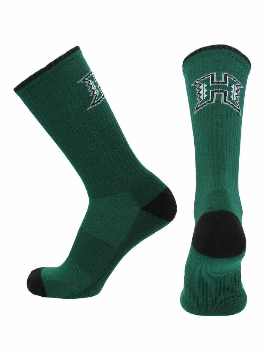 Ncaa Socks * | Promo Tck All Schools Hawaii Socks University Of Hawaii Rainbow Warriors Socks Campus Legend Crew Green/Black