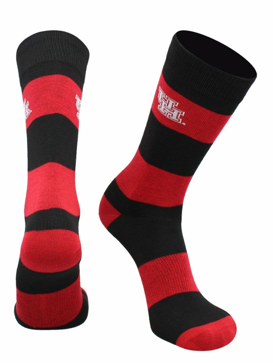 Ncaa Socks * | Cheapest Tck All Schools Houston Cougars Socks Game Day Striped Crew Socks Red/Black