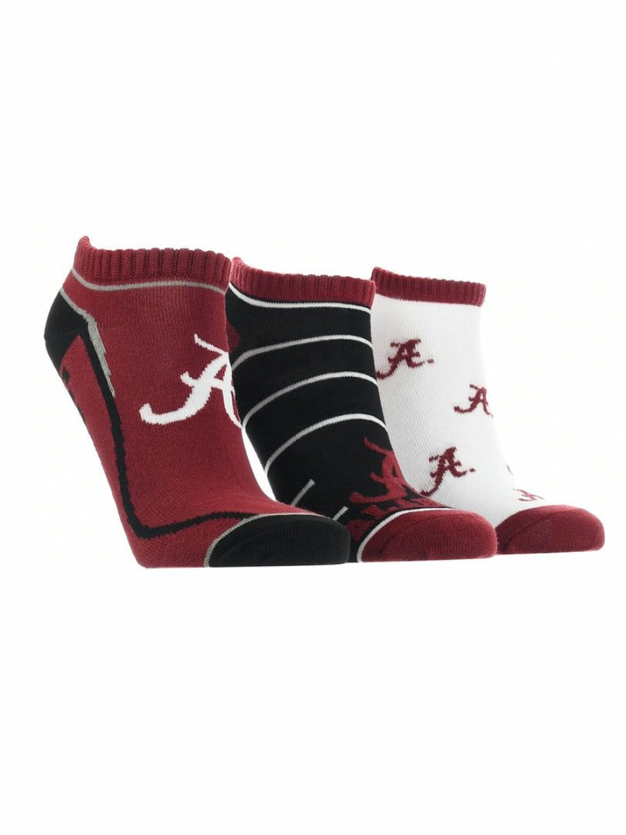 Ncaa Socks * | Cheap Tck Alabama Crimson Tide No Show Socks Full Field 3 Pack All Schools Crimson/Black/White