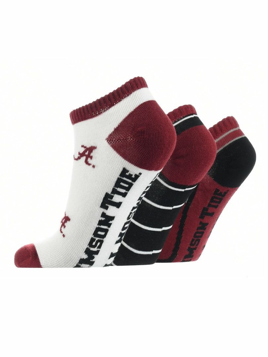 Ncaa Socks * | Cheap Tck Alabama Crimson Tide No Show Socks Full Field 3 Pack All Schools Crimson/Black/White