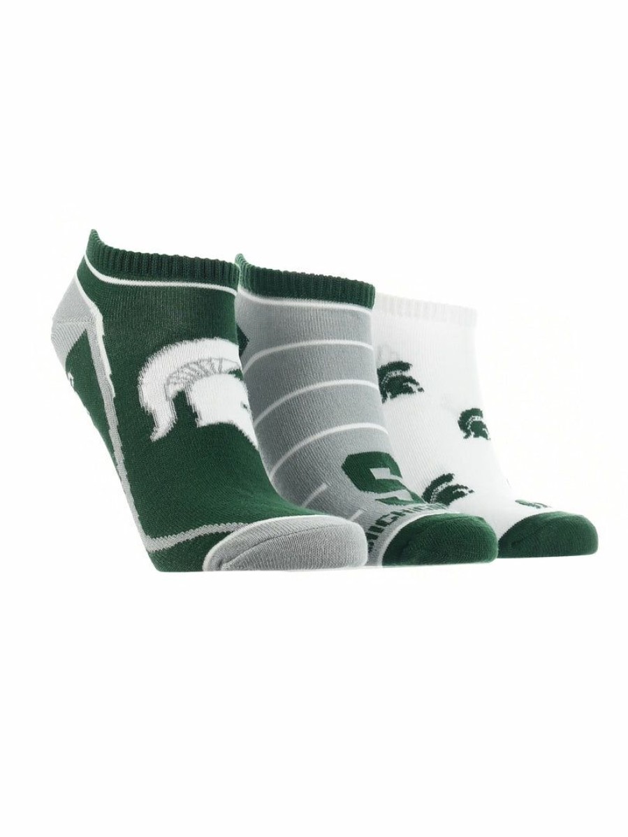 Ncaa Socks * | Flash Sale Tck All Schools Michigan State Spartans No Show Socks Full Field 3 Pack Green/Grey/White