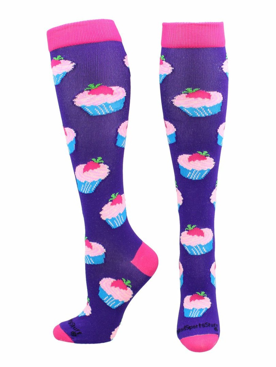 Ncaa Socks * | Promo Madsportsstuff Cupcake Socks Over The Calf Length Softball Socks Purple/Rose Pink