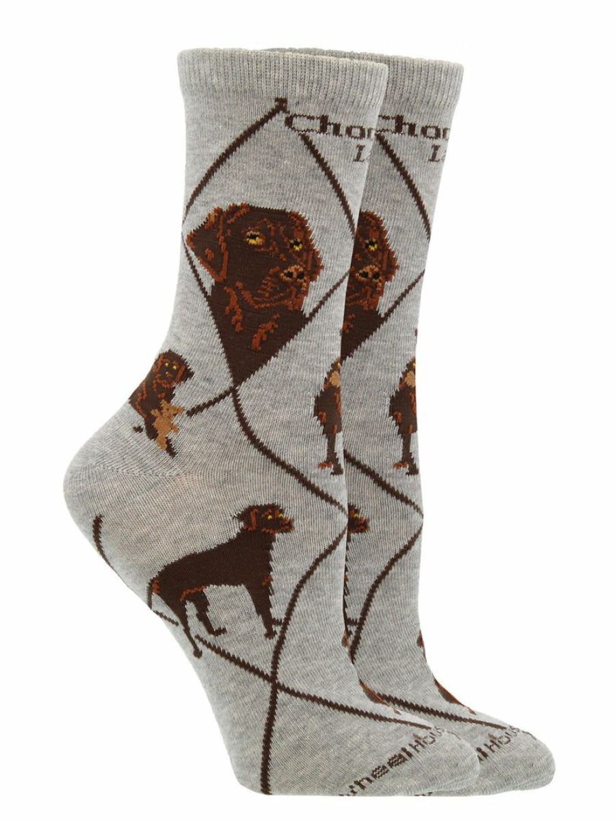 Ncaa Socks * | Outlet Whd Chocolate Lab Socks For Women Gift For Dog Lovers Crazy Socks Crew Gray