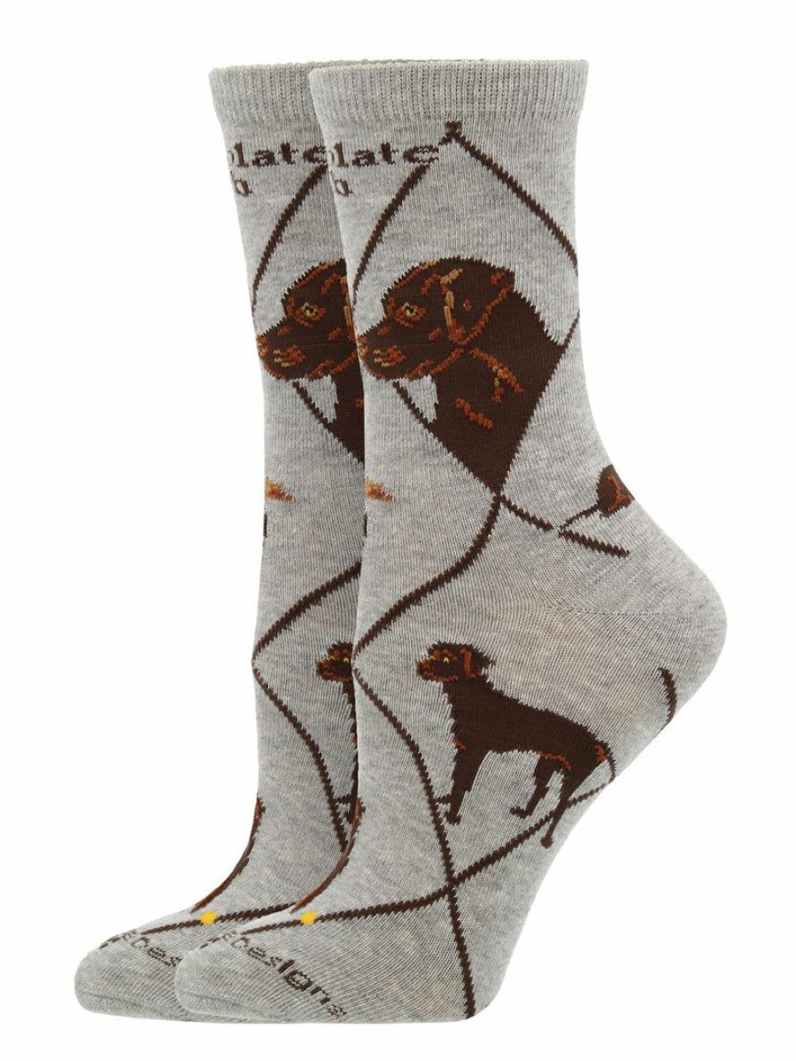 Ncaa Socks * | Outlet Whd Chocolate Lab Socks For Women Gift For Dog Lovers Crazy Socks Crew Gray