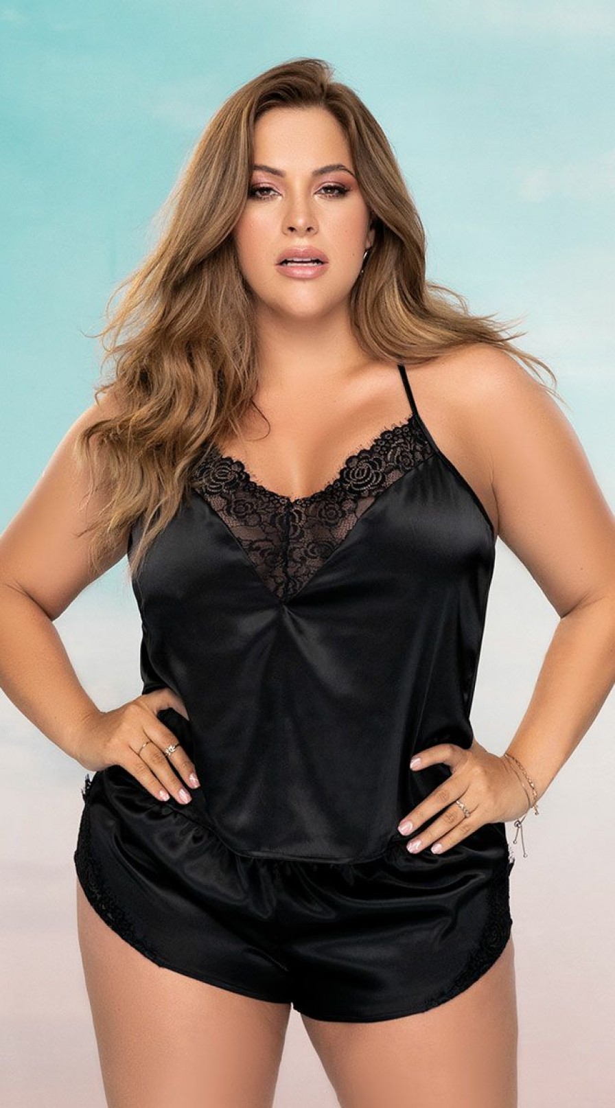 Lingerie * | Mapale Plus Size Bedtime Hottie Satin Pajama Set