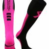 Ncaa Socks * | Deals Madsportsstuff Pink Ribbon Breast Cancer Awareness Support Athletic Over The Calf Socks Black/Neon Pink/Graphite