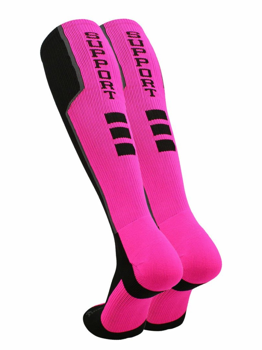 Ncaa Socks * | Deals Madsportsstuff Pink Ribbon Breast Cancer Awareness Support Athletic Over The Calf Socks Black/Neon Pink/Graphite