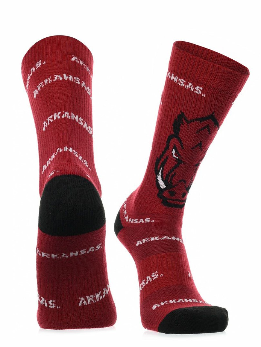 Ncaa Socks * | Flash Sale Tck Arkansas Razorbacks Socks Crew Length Sock Mayhem All Schools Red/Black/White