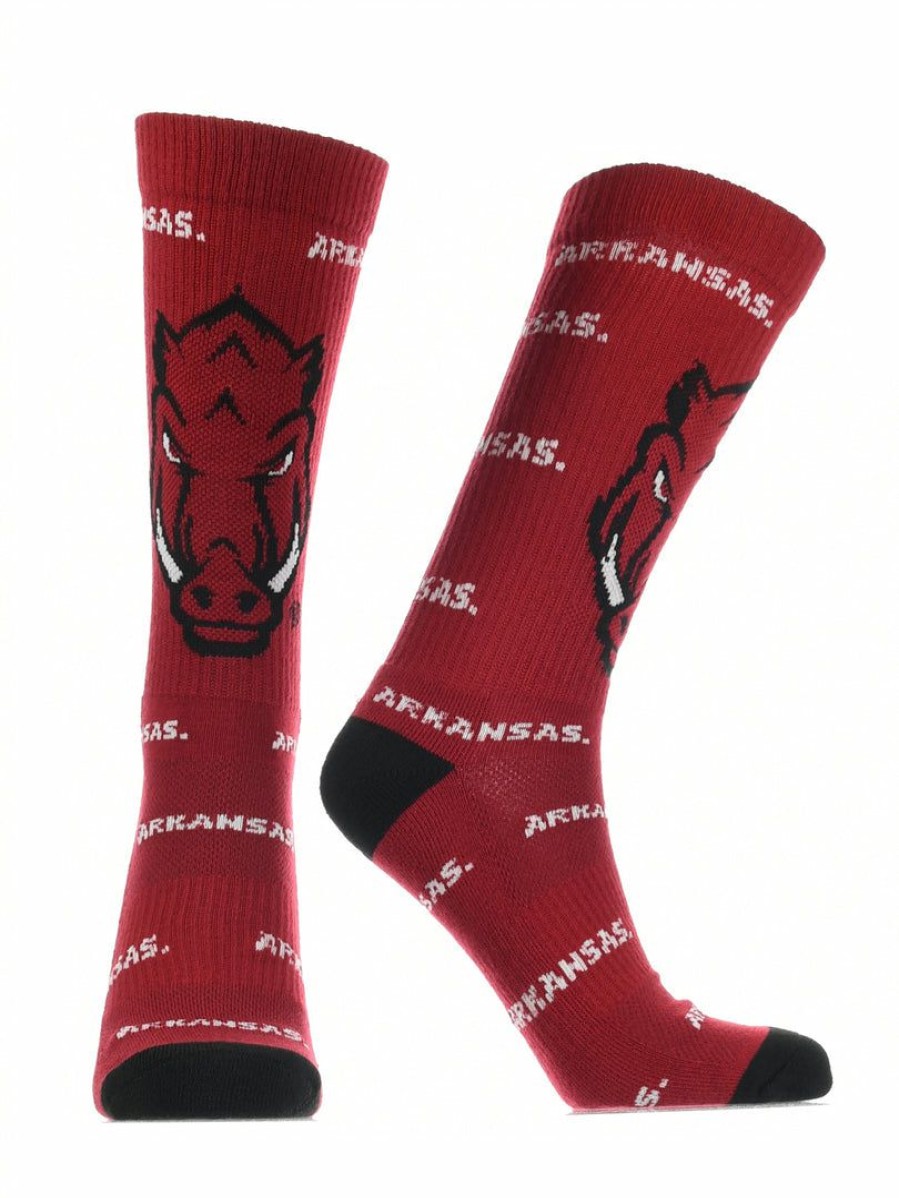 Ncaa Socks * | Flash Sale Tck Arkansas Razorbacks Socks Crew Length Sock Mayhem All Schools Red/Black/White