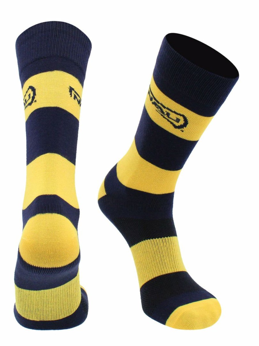 Ncaa Socks * | Flash Sale Tck All Schools Nau Northern Arizona Lumberjacks Socks Game Day Striped Crew Socks Blue/Gold